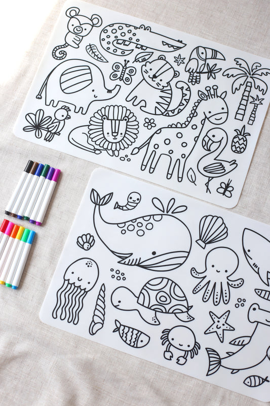 Silicone Reusable Colouring Mat with Pens