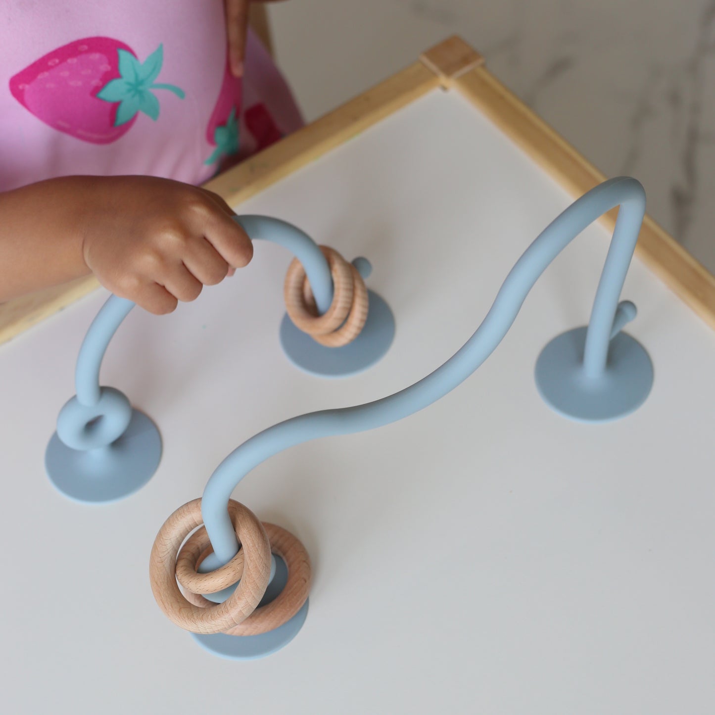 Silicone Suction Toy with Wooden Rings