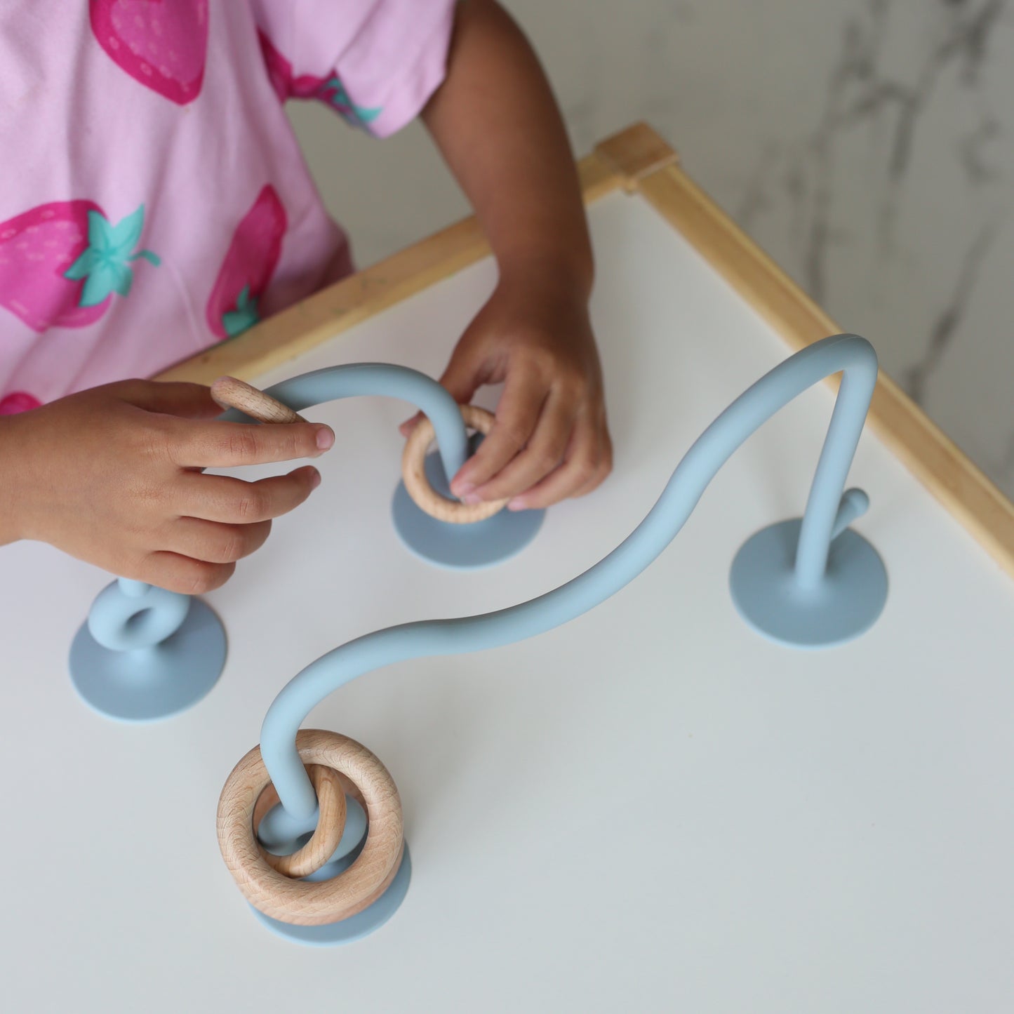 Silicone Suction Toy with Wooden Rings