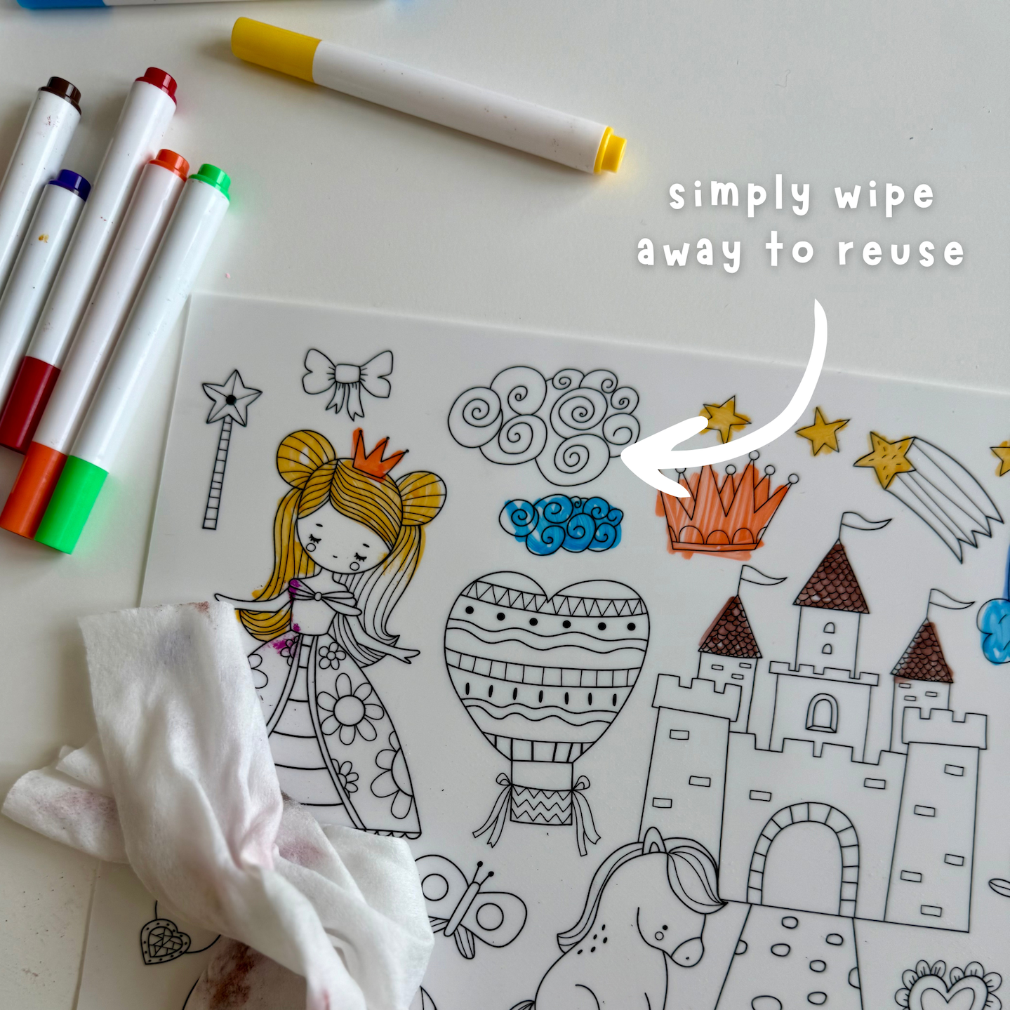 Mini Silicone Reusable Colouring Mat with Pens